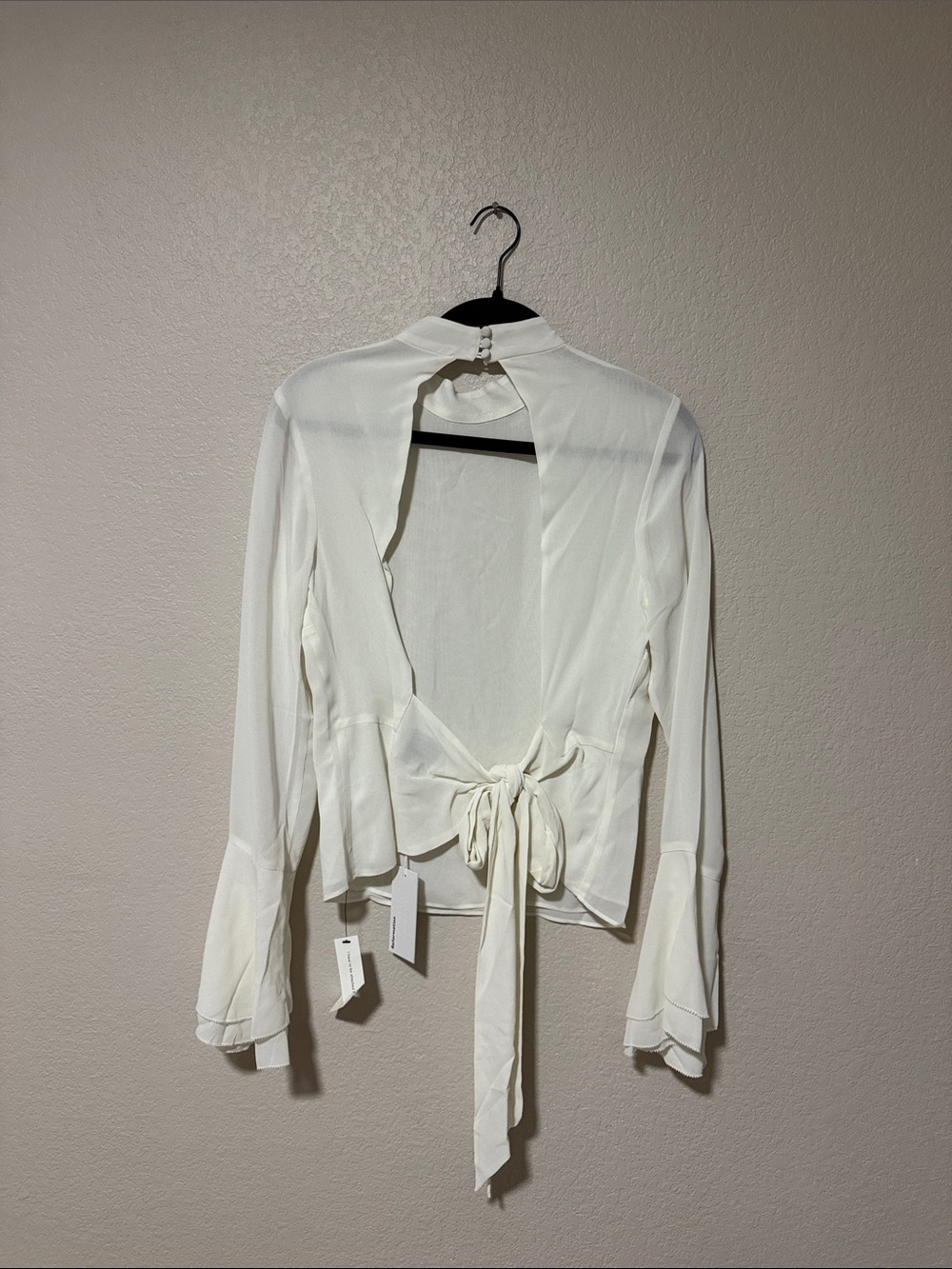 Reformation Ivory Long-Sleeve Tie-Back Ruffle Blouse - Picture 2 of 5